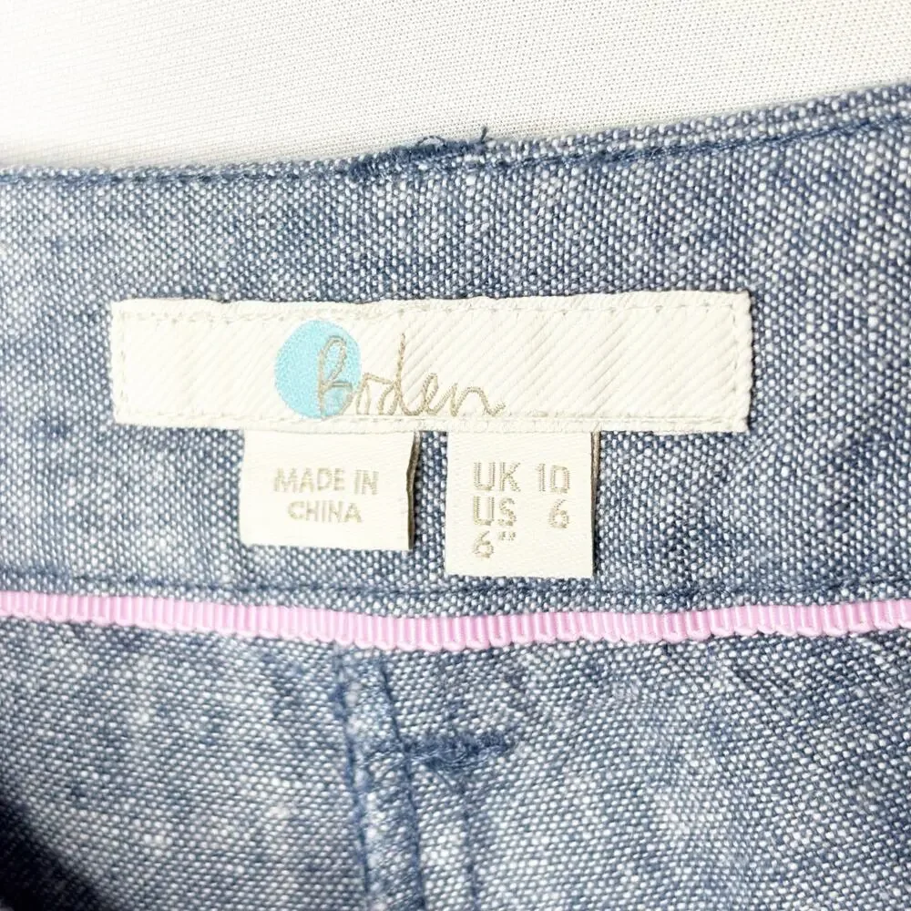 Boden Linen Cotton Blend 6" Classic Blue Short Womens Size 6 Slash Pockets - Picture 7 of 10